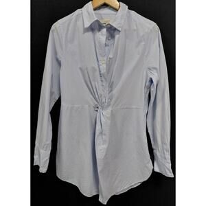 LOFT 100% Cotton Blouse Blue Solid Woven Long Sleeve Women Size 8